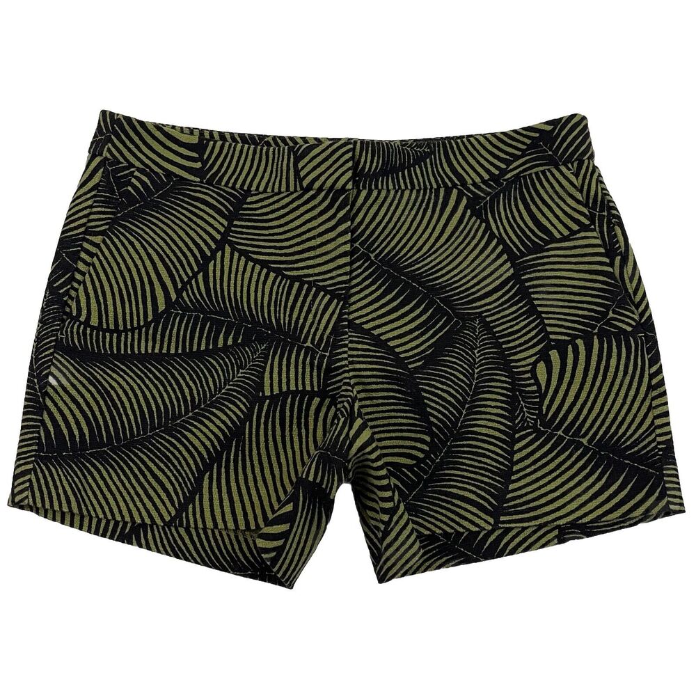 Ann Taylor Devin City Shorts Womens Size 8 Green Black Palm Leaf Print Tailored
